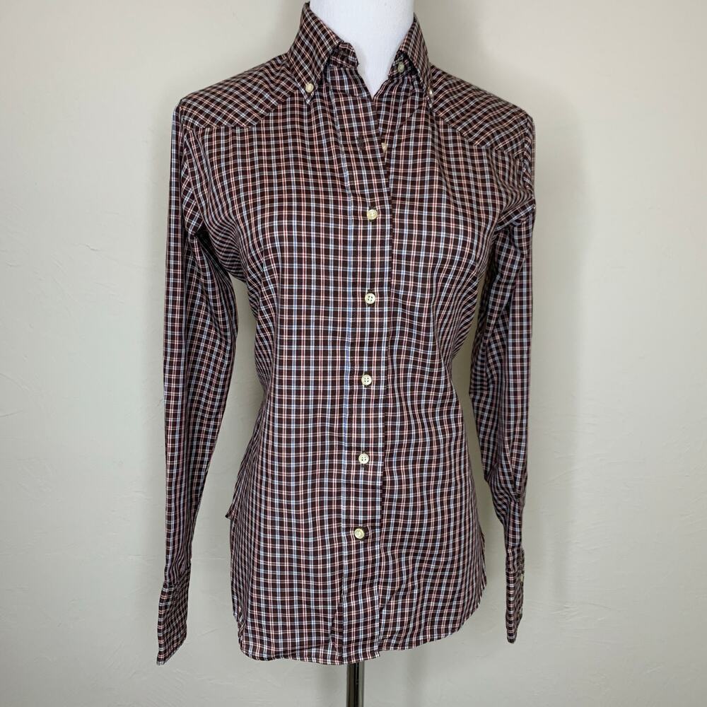 Panhandle Slim Plaid Brown Fitted Western Shirt Sz Small